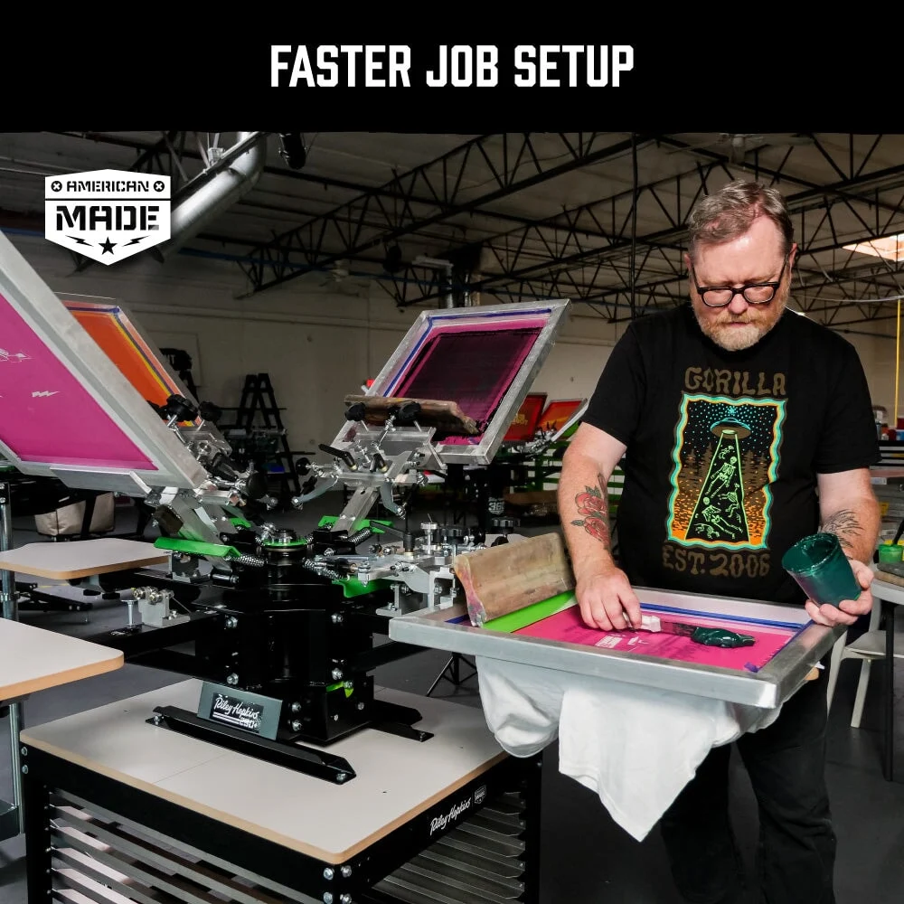 Riley Hopkins 250+ 6 Color 4 Station Screen Printing Press with XYZ Micro Registration 11