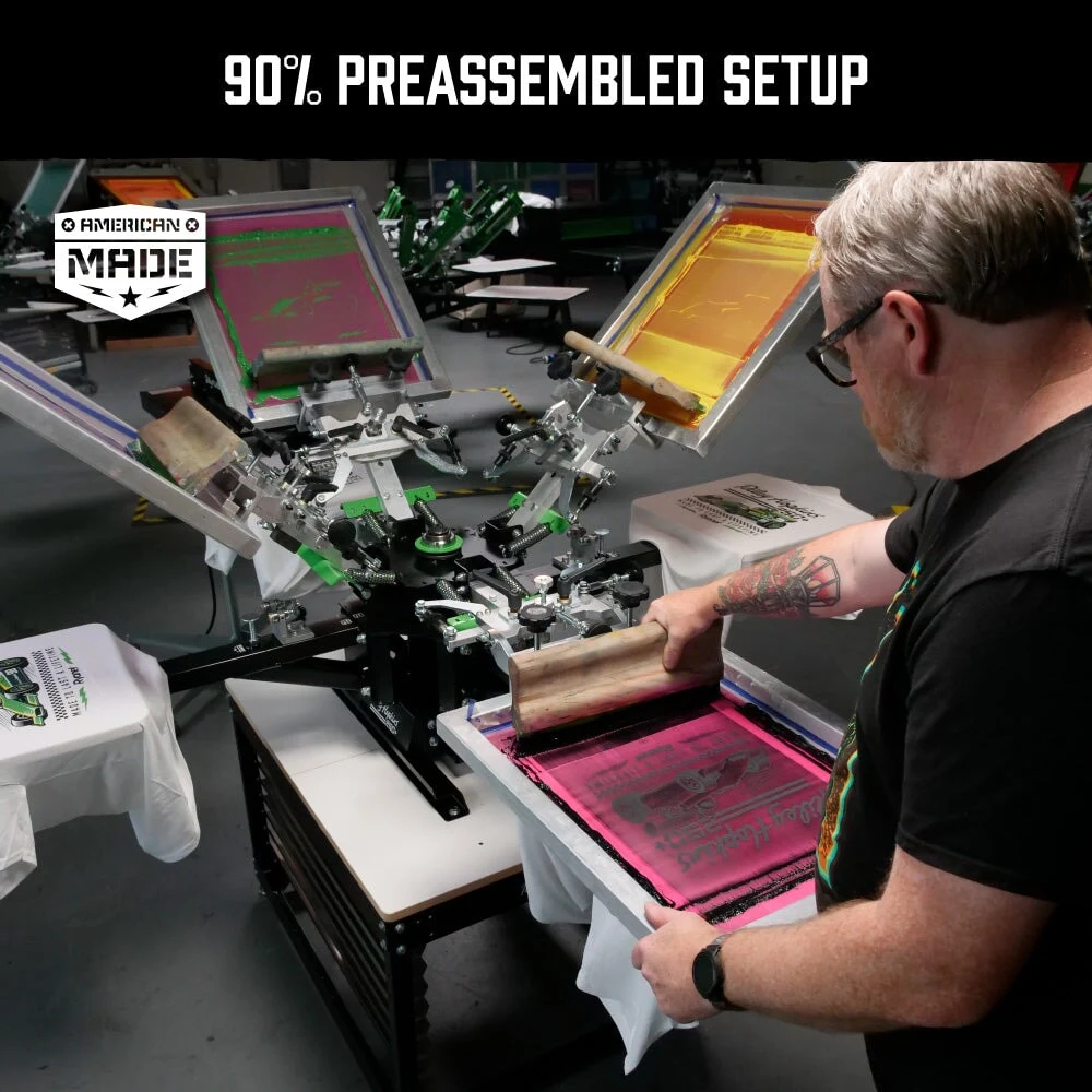 Riley Hopkins 250+ 4 Color 1 Station Screen Printing Press with XYZ Micro Registration 12